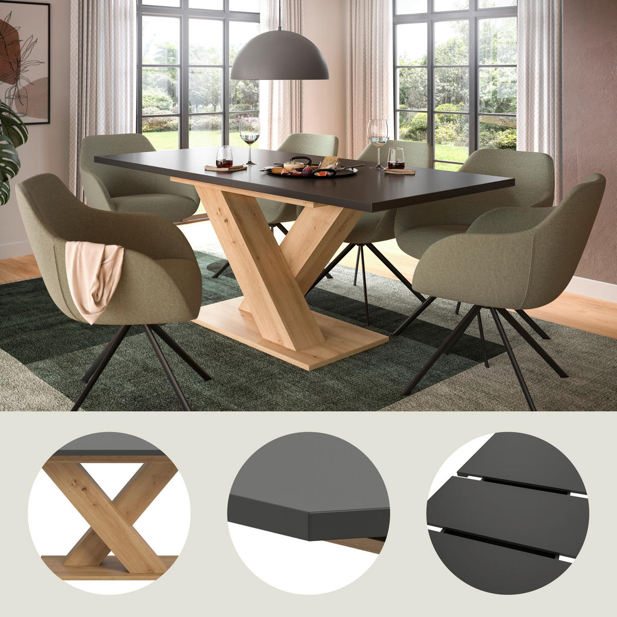 AUSZIEHTISCH Grau rechteckig  ausziehbar  - Eiche Artisan/Grau, KONVENTIONELL, Holzwerkstoff (150-190/90/76cm) - MID.YOU