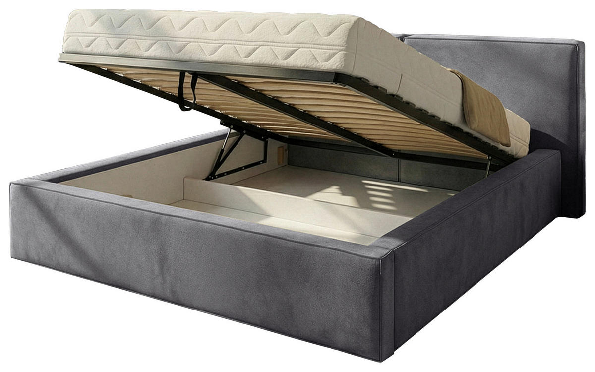 POLSTERBETT 180/200 cm,  in Anthrazit, gepolstertes Kopfteil, Lattenrost, Bettkasten,  - Anthrazit/Schwarz, MODERN, Holz/Kunststoff (180/200cm) - Chameo