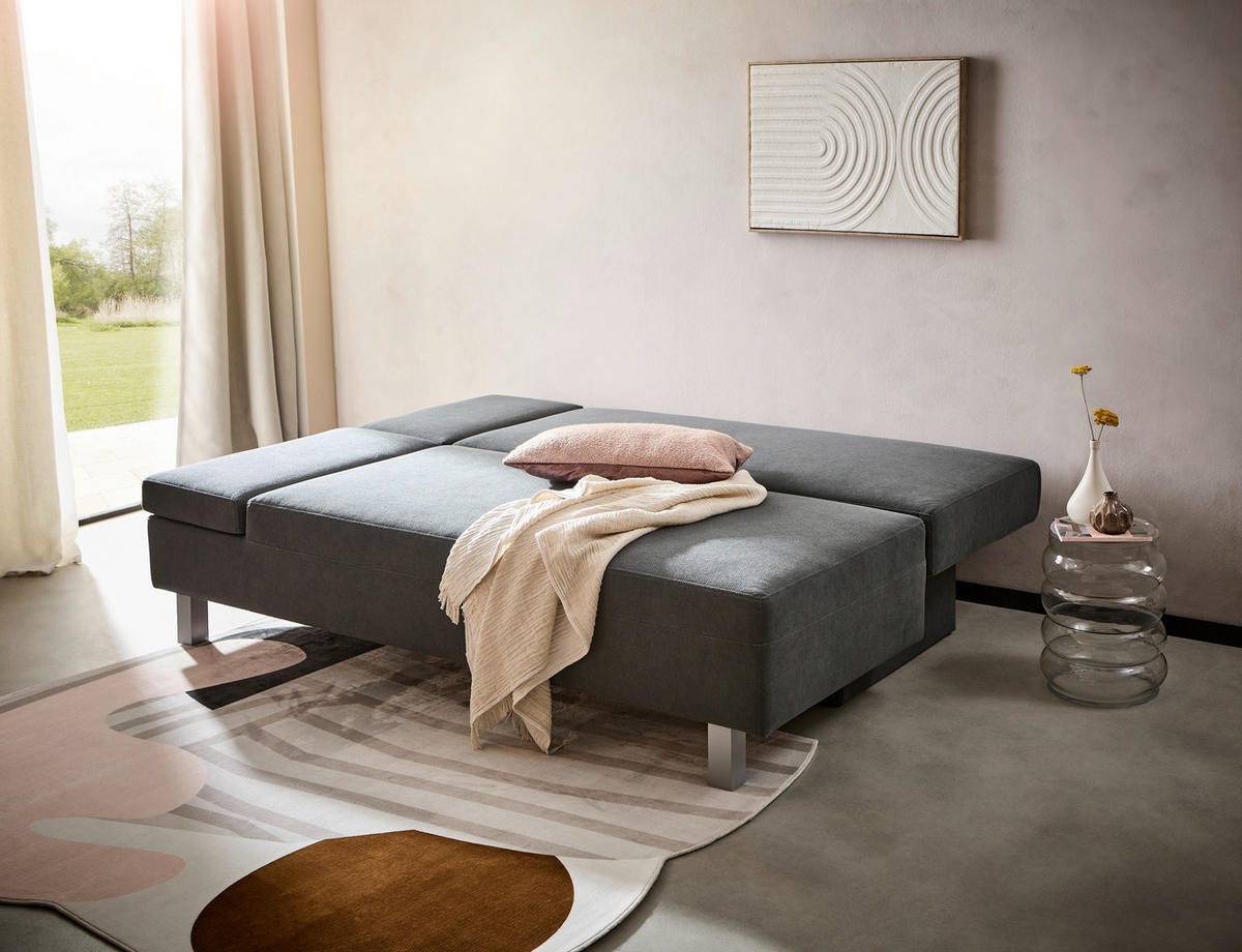 SCHLAFSOFA in Flachgewebe Dunkelgrau  - Chromfarben/Dunkelgrau, Design, Holz/Textil (205/77-93/99cm) - Novel