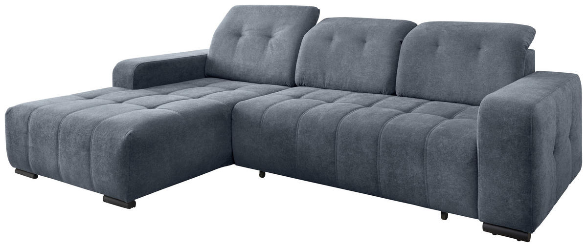ECKSOFA VICARI Blau Mikrofaser Kopfteilverstellung, Sitzvorzug  - Blau/Schwarz, MODERN, Textil/Metall (185/292cm) - Livetastic