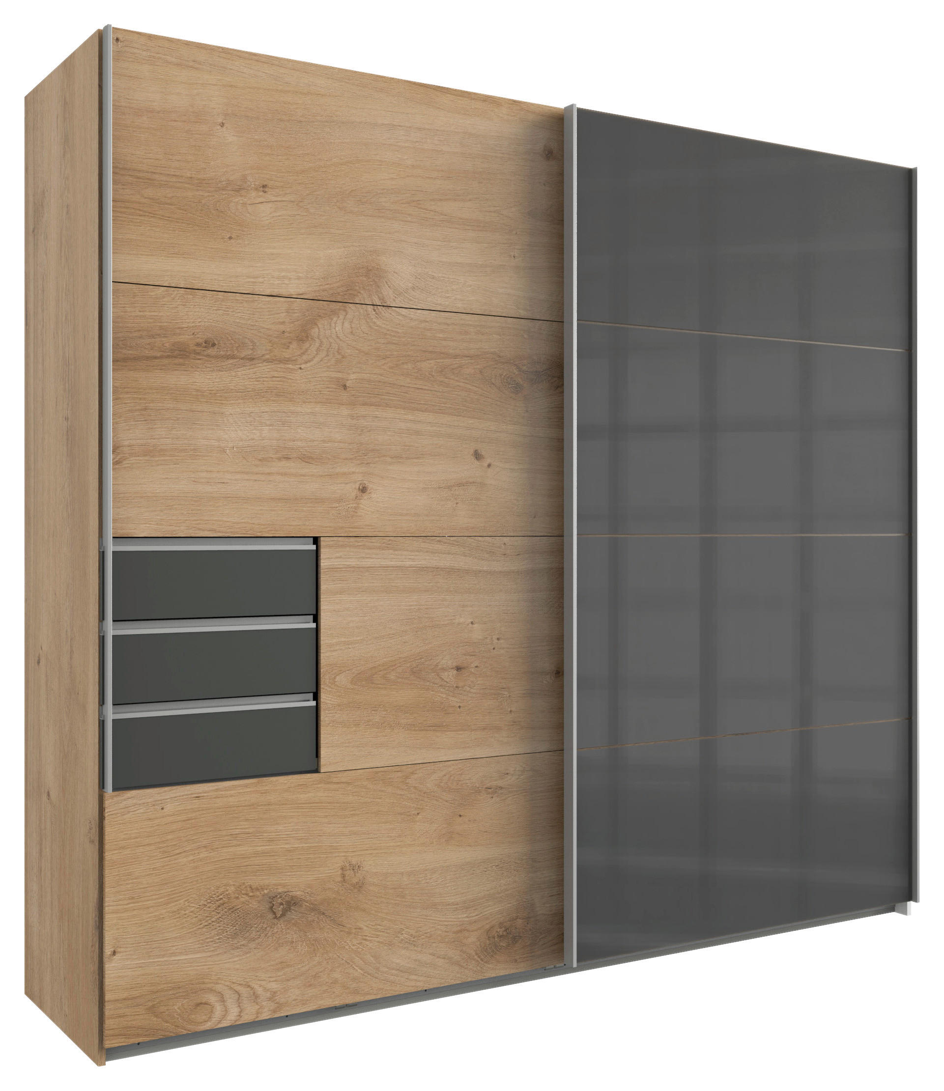 ORMAR S KLIZNIM VRATIMA boje grafita, siva, boje hrasta   - boje grafita/siva, Design, staklo/drvni materijal (225/210/64cm) - Ti'me