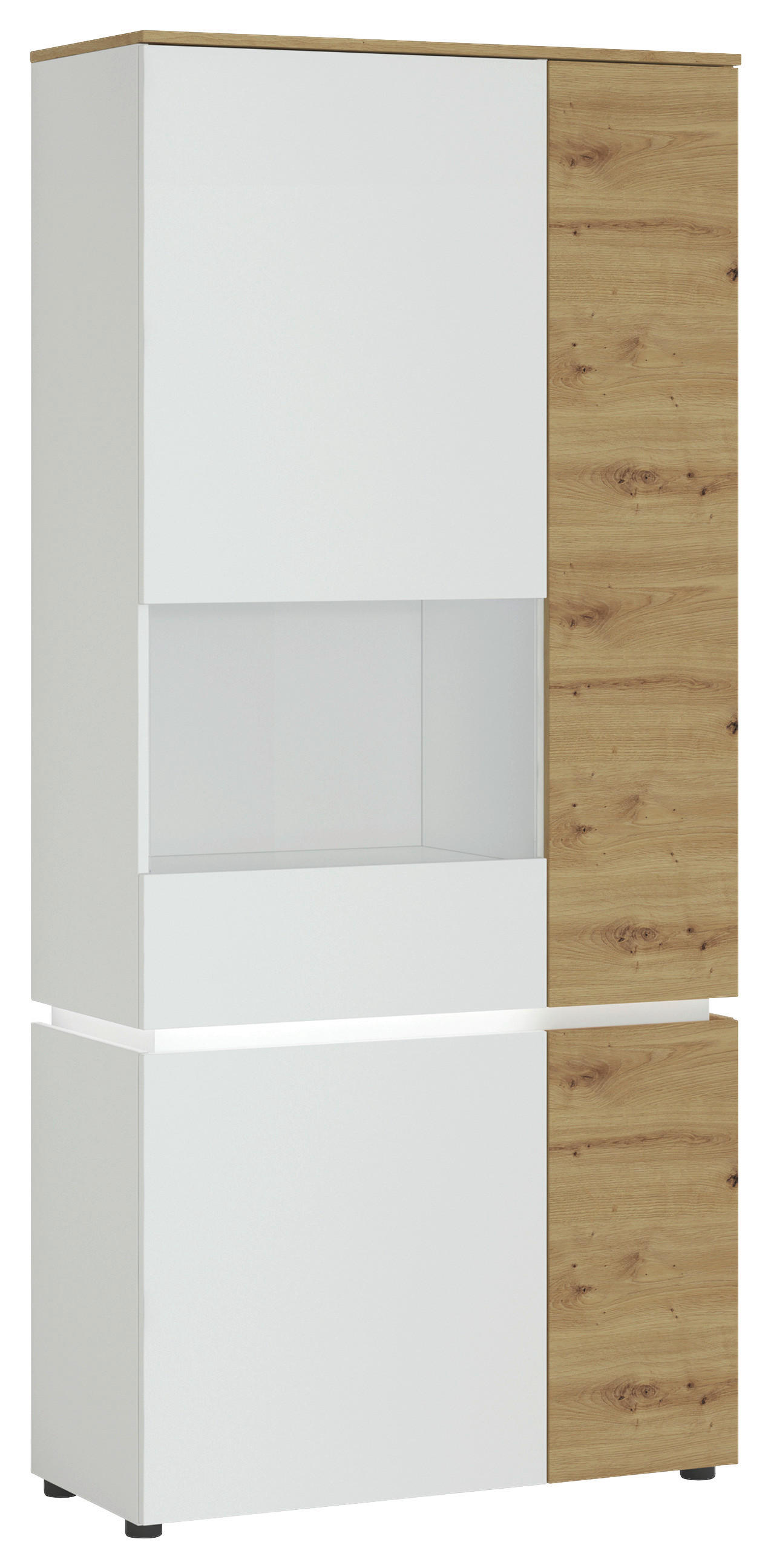 Vitrine Luci Weiß Eiche Artisan/Weiß B: 90,4 cm