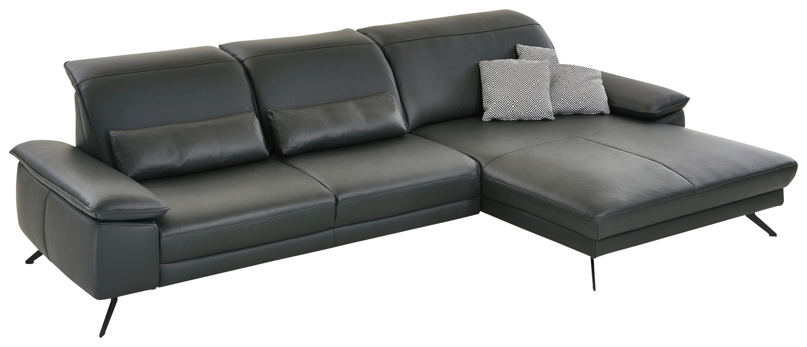 SEDEŽNA GARNITURA, pravo usnje antracit  - črna/antracit, Design, kovina/usnje (332/193cm) - Beldomo Style