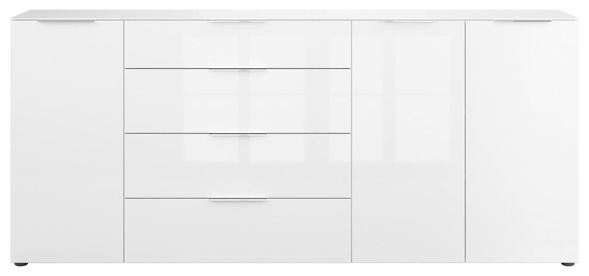 SIDEBOARD Style  in 225/98,7/40 cm  - Chromfarben/Weiß Hochglanz, Basics, Glas/Holzwerkstoff (225/98,7/40cm)