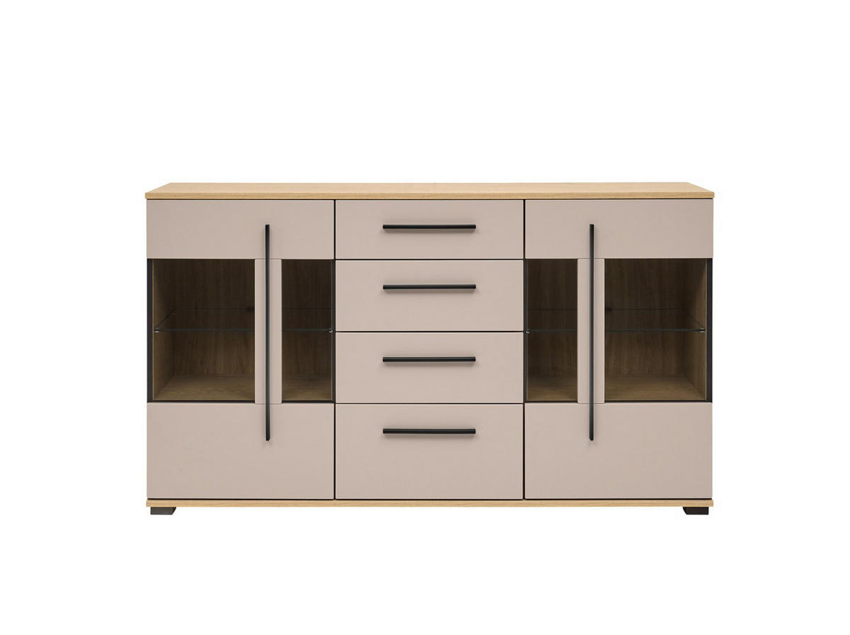SIDEBOARD  150/86/42 cm 4 Schublade(n)  - Eichefarben/Schwarz, Design, Glas/Holzwerkstoff (150/86/42cm) - Livetastic