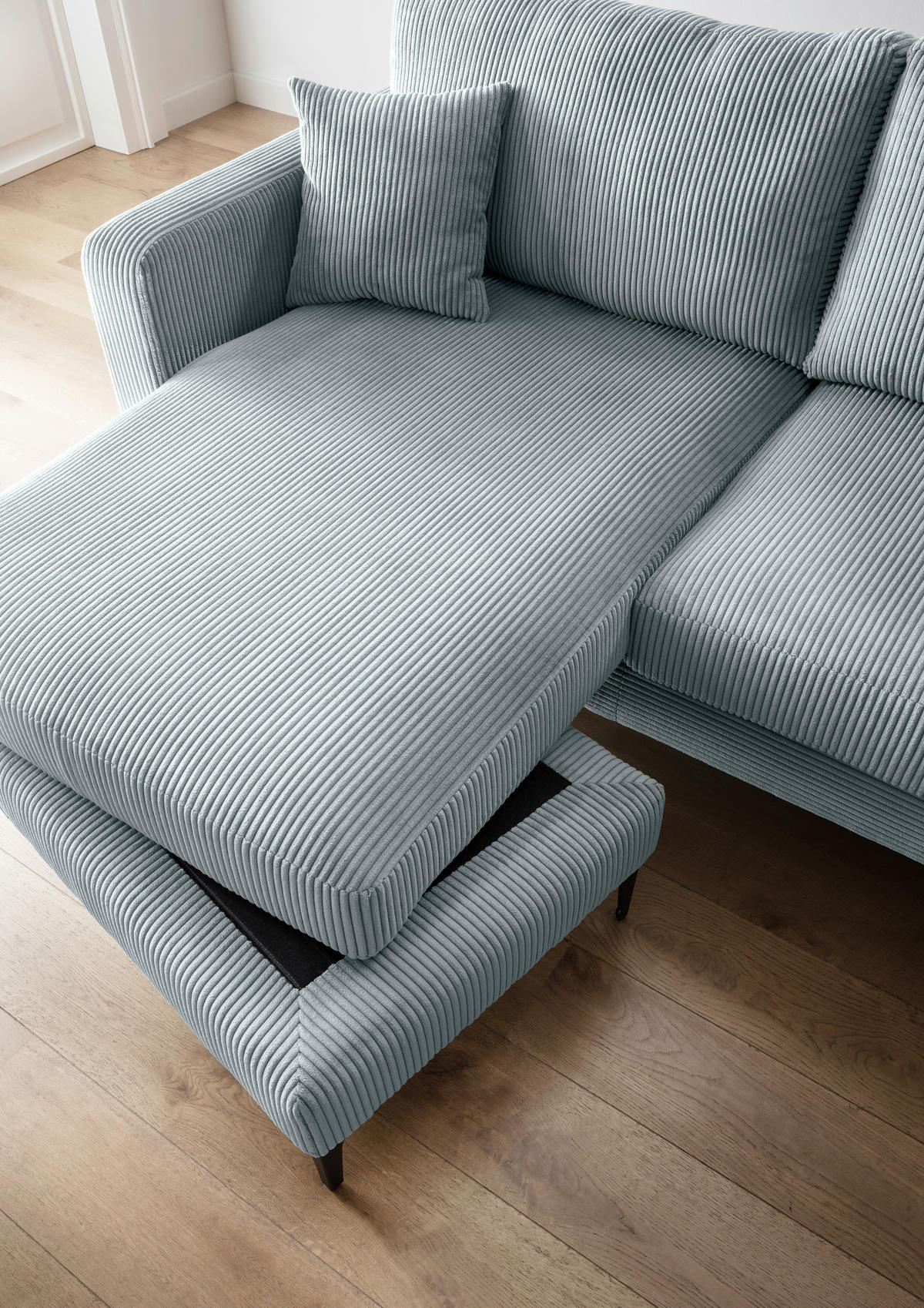 ECKSOFA Eliza Hellblau Cord  - Schwarz/Hellblau, Basics, Textil/Metall (204/153cm) - Livetastic