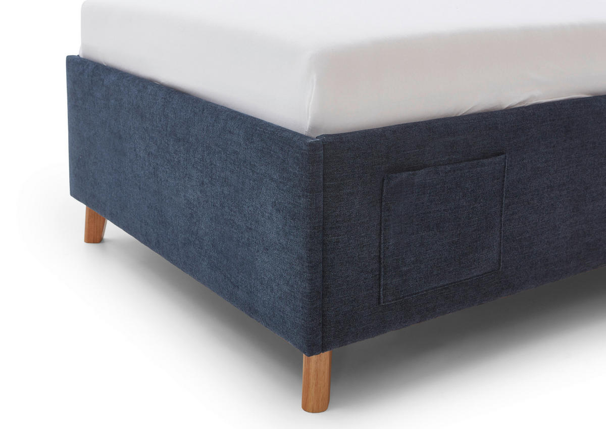 POLSTERBETT 90/200 cm  in Dunkelblau  - Eichefarben/Birkefarben, Konventionell, Holz/Textil (90/200cm) - home24
