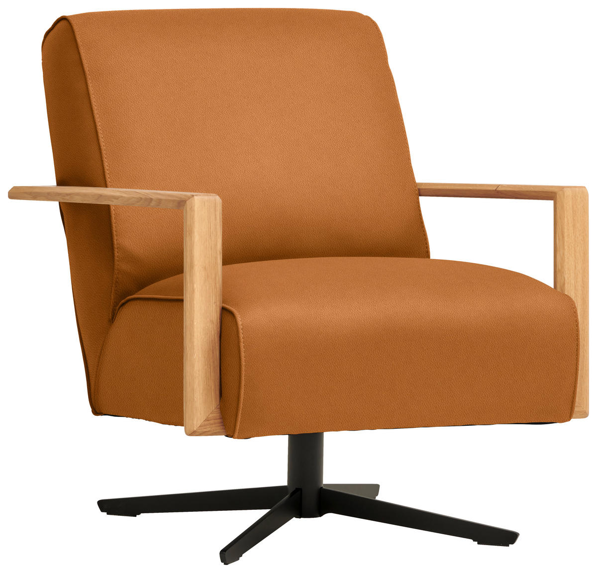 SESSEL in Echtleder Senfgelb  - Wildeiche/Senfgelb, Design, Leder/Holz (72/82/86cm) - Koinor