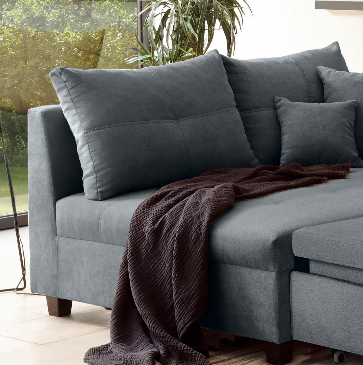 ECKSOFA in Mikrovelours Anthrazit  - Anthrazit, Basics, Holzwerkstoff/Textil (176/248cm) - MID.YOU