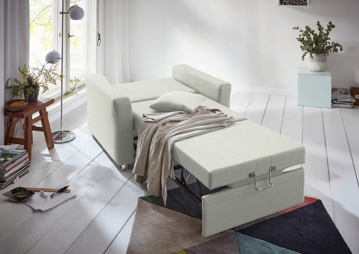 SCHLAFSOFA  in Chenille Weiß  - Chromfarben/Weiß, KONVENTIONELL, Textil/Metall (186/90/100cm) - Beldomo Style
