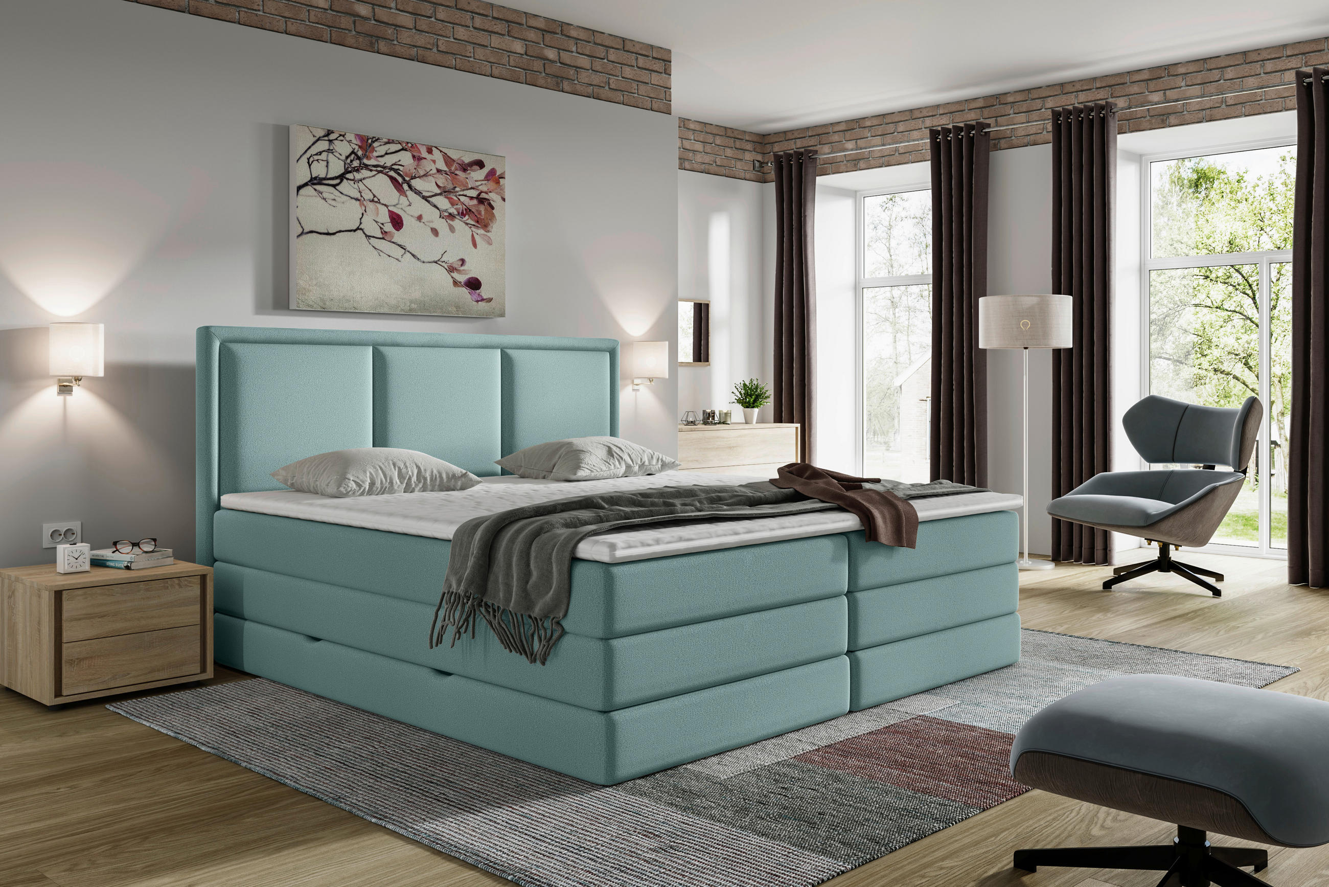 BOXSPRINGBETT 180/200 cm in Türkis - Türkis, Design, Kunststoff/Textil (180/200cm) - MID.YOU