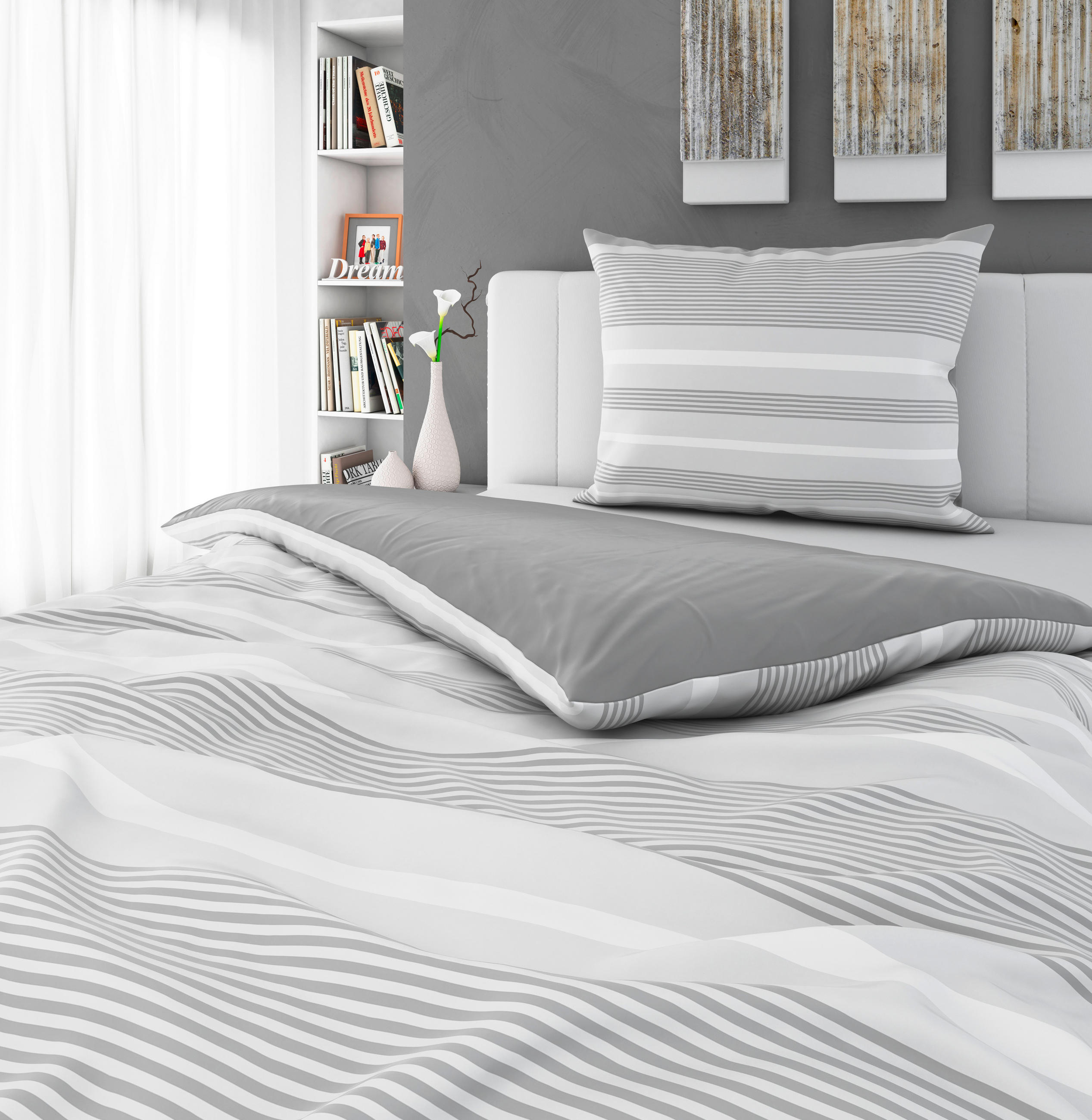 OBOJESTRANSKA POSTELJNINA PAULINA 140/200 cm saten siva  - siva, Konvencionalno, tekstil (140/200cm) - Esposa