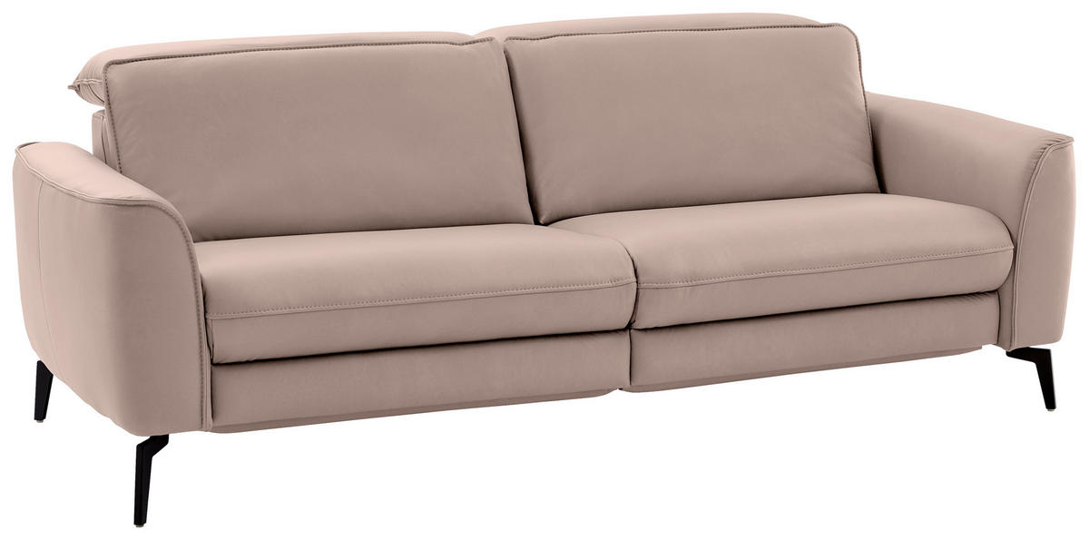 3-SITZER-SOFA in Echtleder Taupe  - Taupe/Schwarz, Natur, Leder/Metall (222/81/110cm) - Valdera