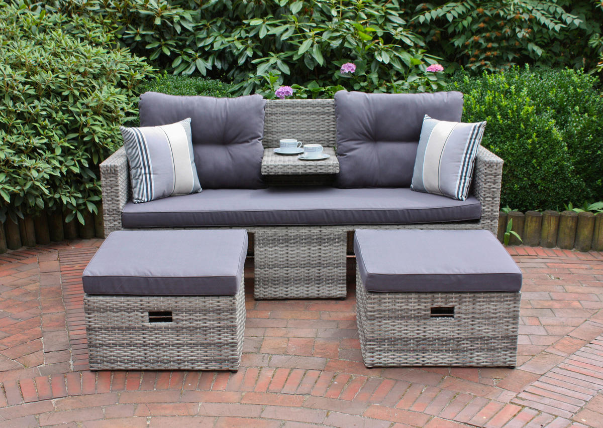 LOUNGEGARNITUR   180/86/75 cm Aluminium  - Hellgrau/Schwarz, Basics, Kunststoff/Textil (180/86/75cm) - Gardenson