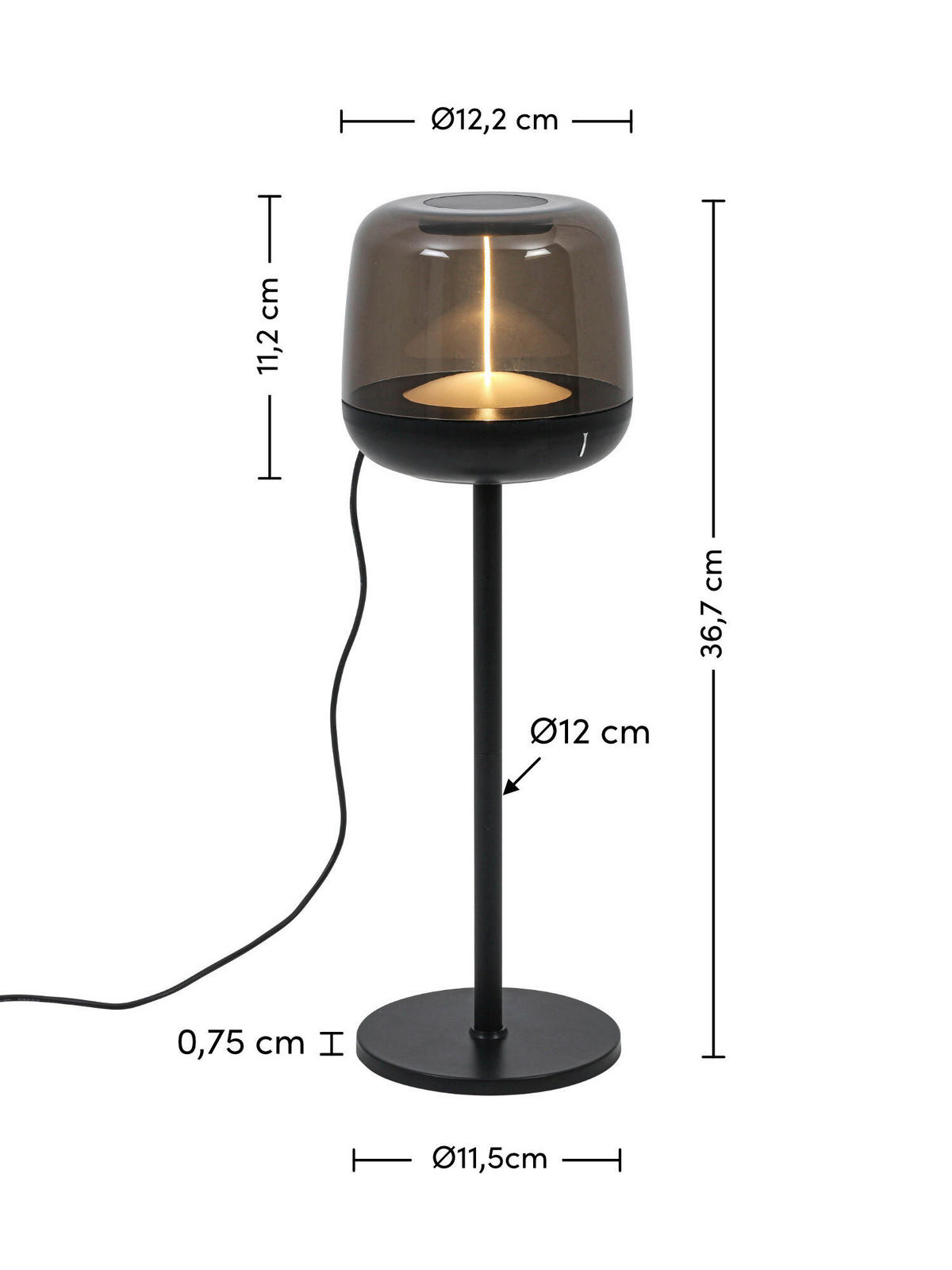 NAMIZNA SVETILKA ZA POLNJENJE        11,5/36,7 cm       - črna/prosojno, Trend, kovina/umetna masa (11,5/36,7cm) - Novel