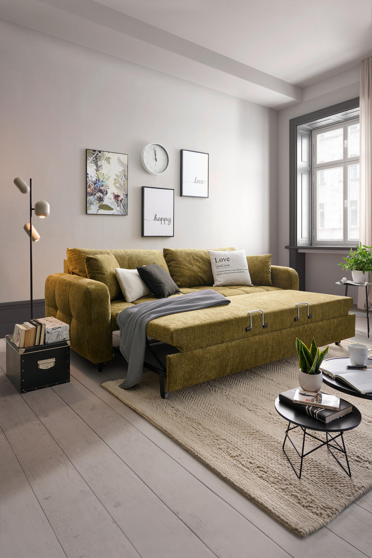 SCHLAFSOFA Flachgewebe Olivgrün  - Schwarz/Olivgrün, Design, Holz/Textil (236/88/101cm) - Lomoco