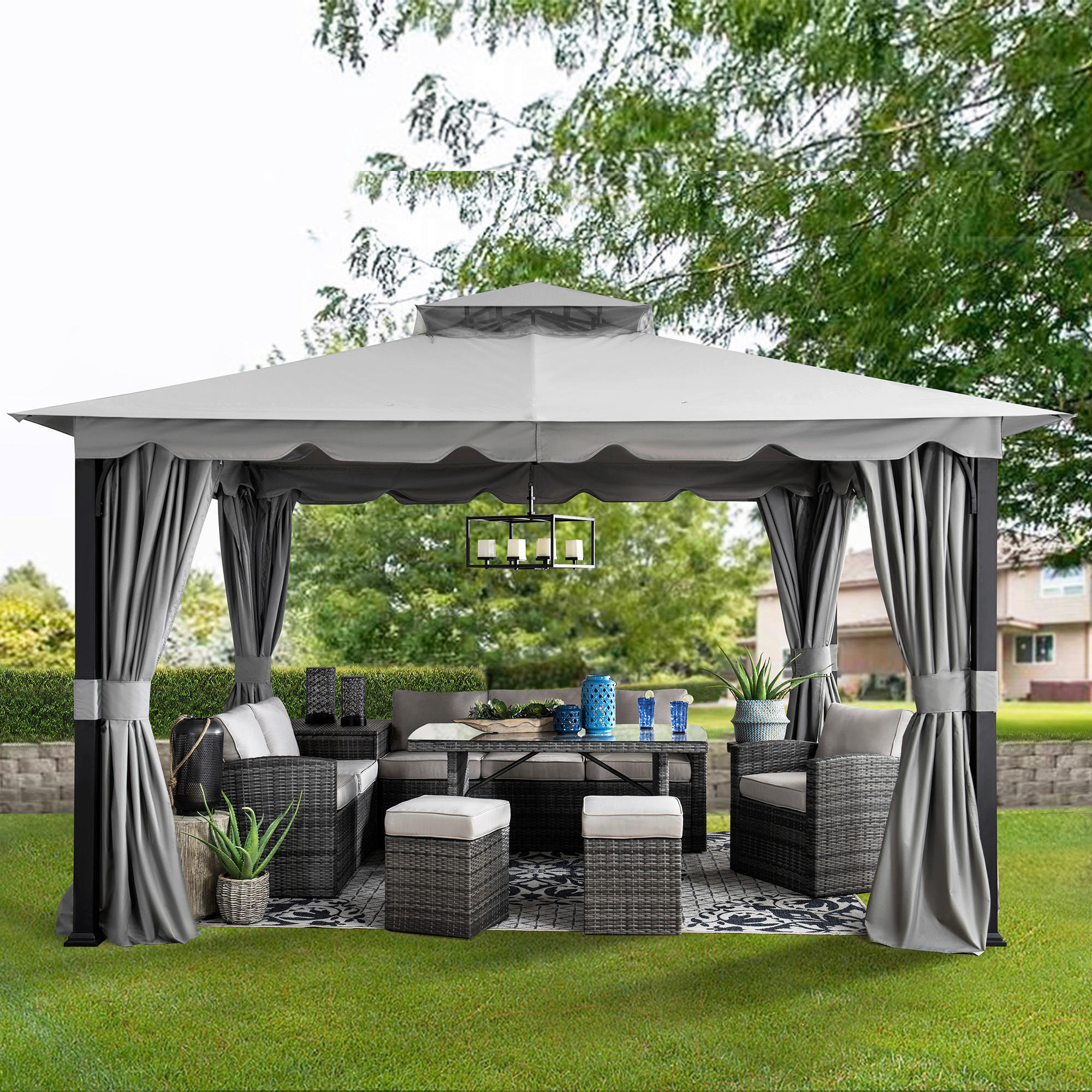 PAVILLON 402/296/336 cm Stahl  - Schwarz/Grau, Basics, Textil/Metall (402/296/336cm) - Modante