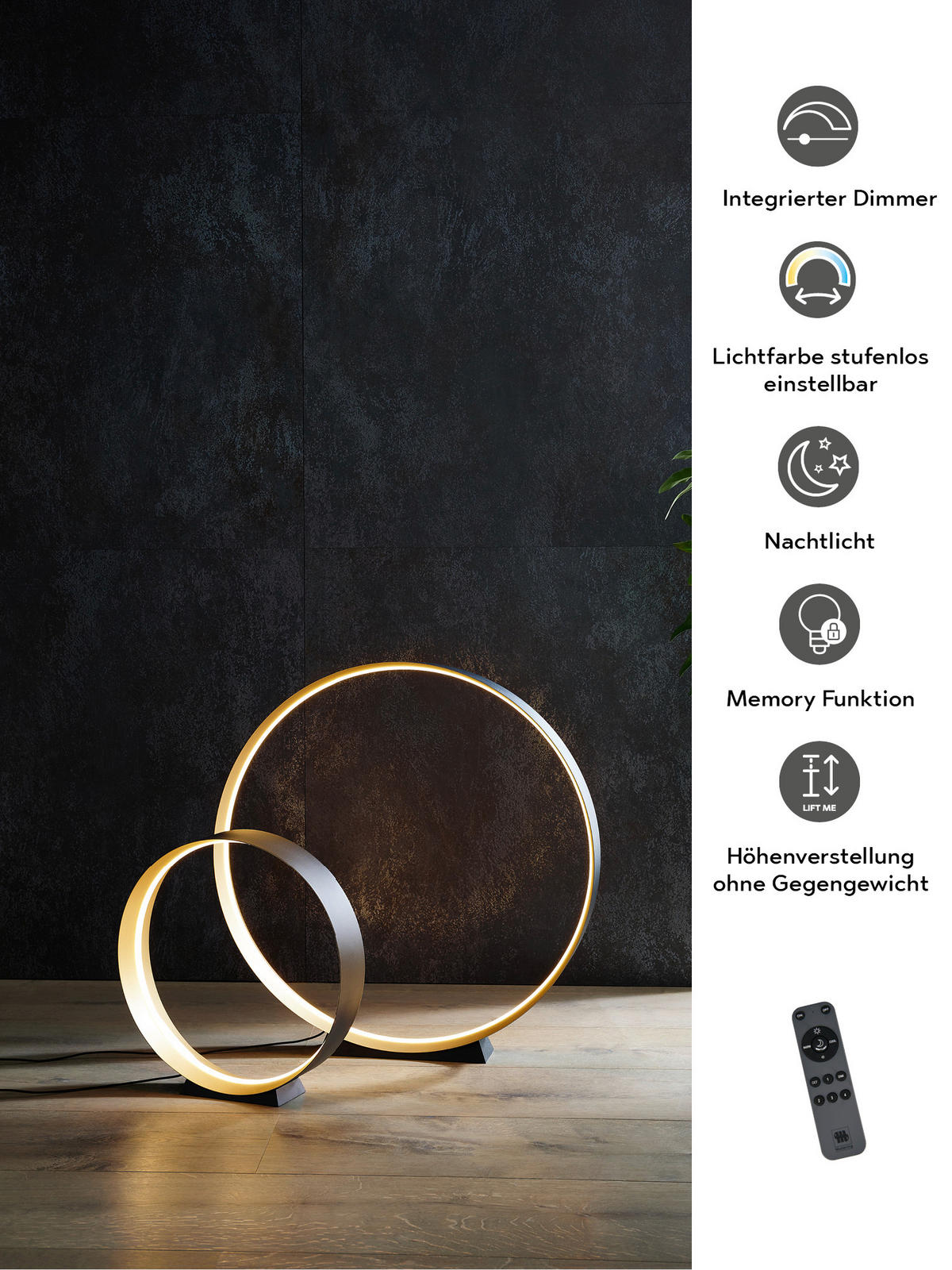STOLNÁ LED LAMPA, diaľkový ovládač, 45/45 cm  - biela/strieborná, Konventionell, kov (45/45cm) - Musterring