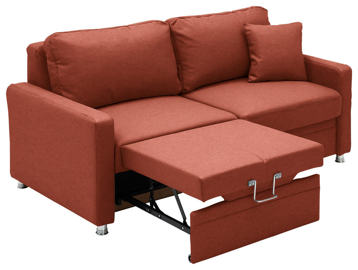 SCHLAFSOFA Chenille Rotorange  - Chromfarben/Rotorange, KONVENTIONELL, Textil/Metall (186/90/100cm) - Beldomo Style
