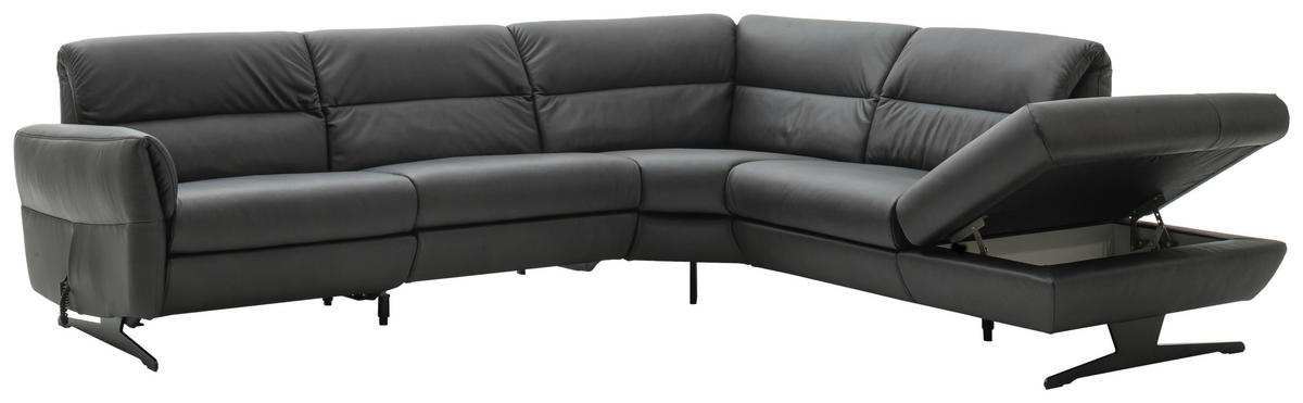 ECKSOFA in Echtleder Anthrazit  286/258 cm  - Anthrazit/Schwarz, Design, Leder/Metall (286/258cm) - Schöner Wohnen