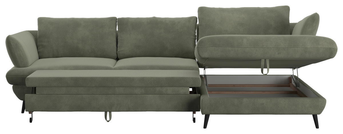 ECKSOFA in Velours Grün  - Schwarz/Grün, Design, Textil/Metall (281/181cm) - Livetastic