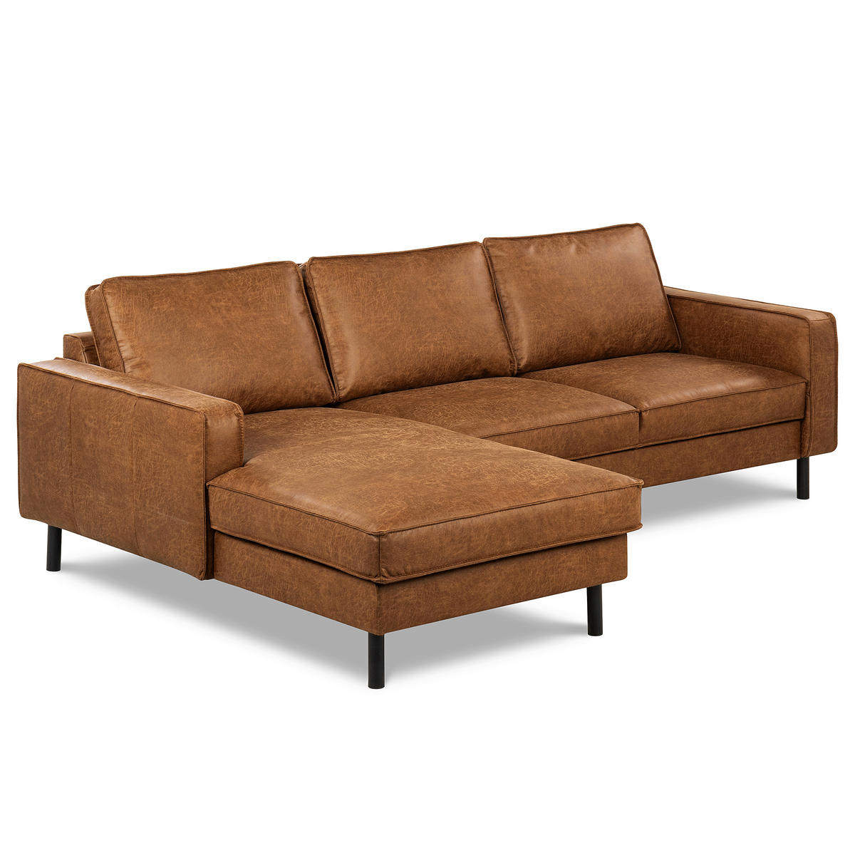 ECKSOFA Hellbraun Echtleder Lederlook Bettkasten, Schlaffunktion, Rücken echt  - Hellbraun/Schwarz, Design, Leder/Textil (166/238cm) - Livetastic