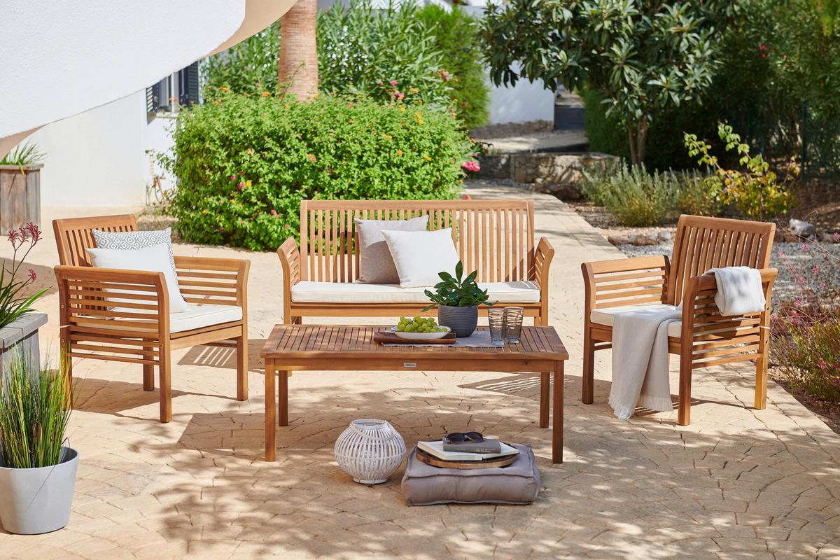 VRTNI SET   drvo, tekstil  prirodne boje, boje tikovine  - boje tikovine/prirodne boje, Romantično / ladanjski, drvo/tekstil (62/78/61,5cm) - Ambia Garden