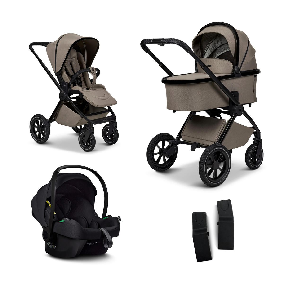 KINDERWAGENSET  Gio+ Set mit Cosmo 2.0  Mud  - Schlammfarben/Schwarz, Basics, Textil (103/60/125cm) - Moon