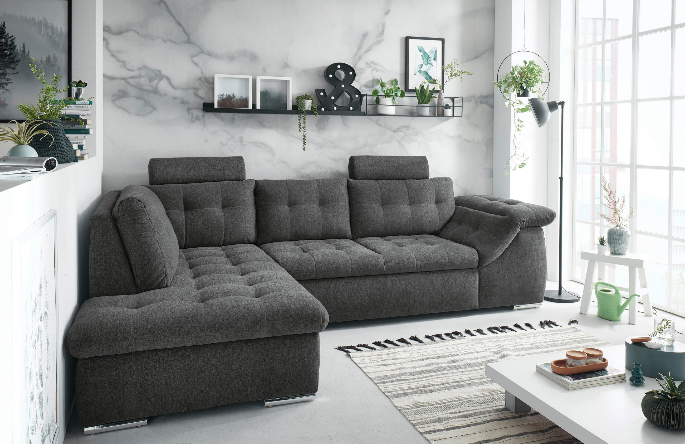 ECKSOFA Anthrazit Mikrovelours  - Anthrazit, KONVENTIONELL, Kunststoff/Textil (193/283cm) - MID.YOU