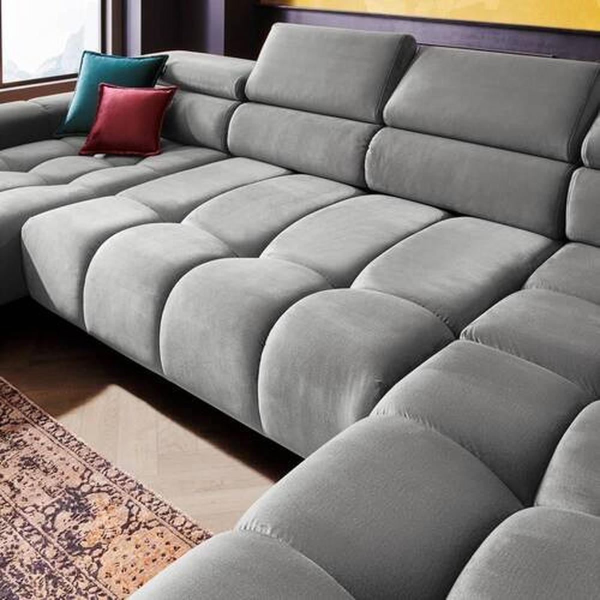 ECKSOFA in Webstoff Grau   - Schwarz/Grau, Design, Textil/Metall (216/385/177cm) - Welnova