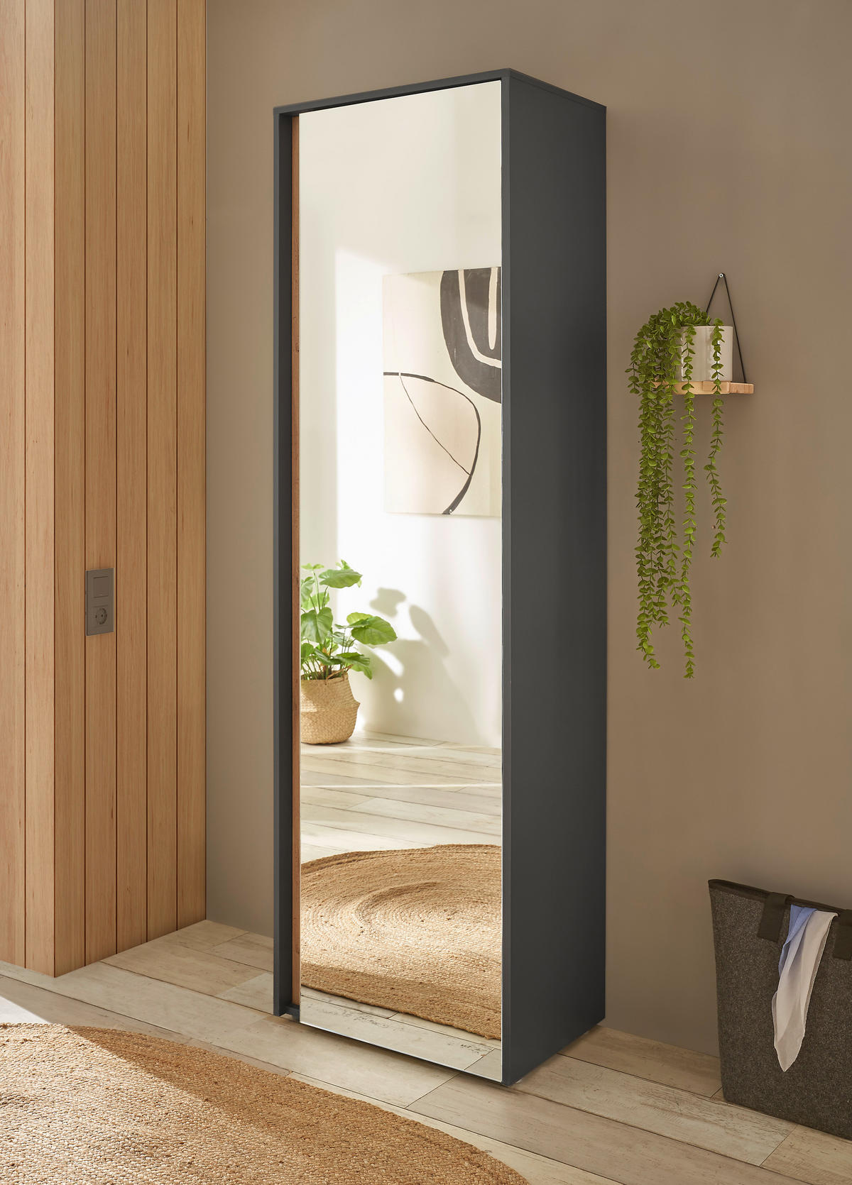 GARDEROBENSCHRANK  in 60/200/40 cm  - Anthrazit/Eiche Wotan, Design, Glas/Holzwerkstoff (60/200/40cm) - Modante