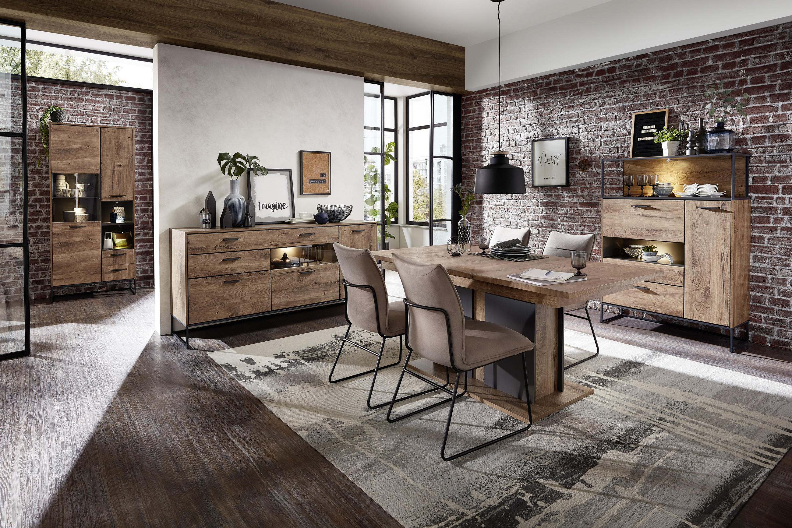 Thumbnail - Livetastic Wohnwand, Graphit, Eiche, Metall, 4 Fächer, 4 Schublade(n) Schubladen, 289x151x48 cm, Made in EU, erweiterbar...