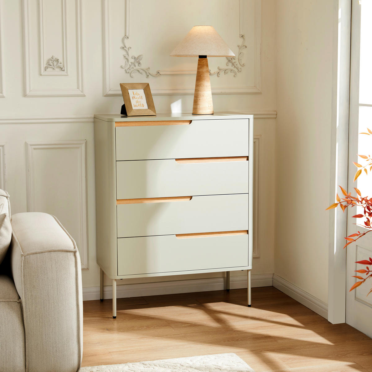 BYRÅ 80/105/40 cm  - gråvit/ekfärgad, Design, metall/trämaterial (80/105/40cm) - Carryhome