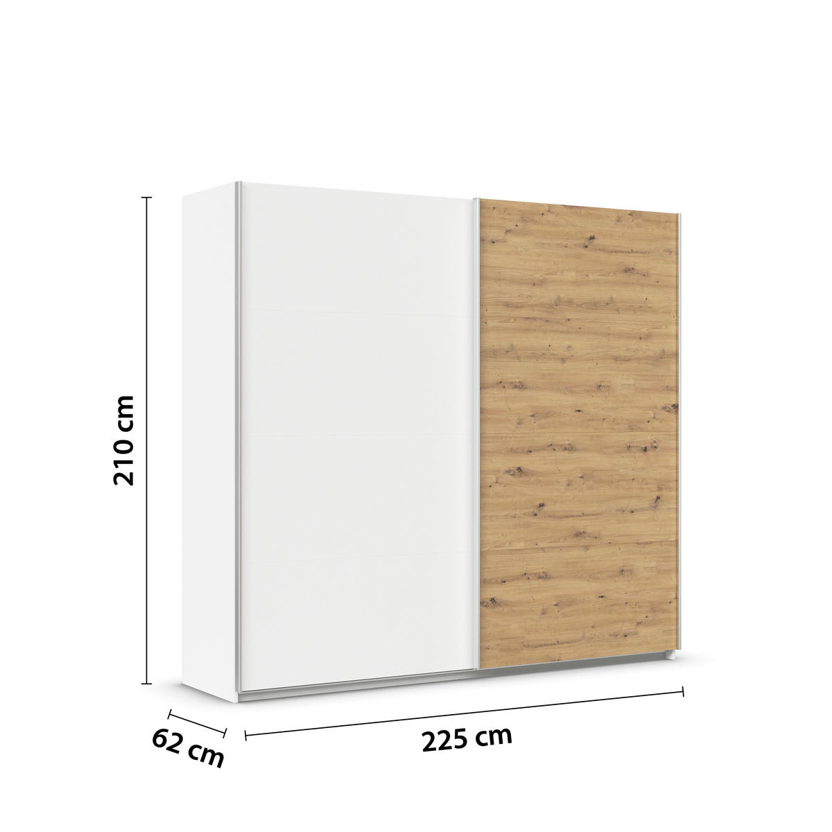 SCHWEBETÜRENSCHRANK  in Weiß, Eiche Artisan  - Alufarben/Weiß, KONVENTIONELL, Holzwerkstoff/Metall (225/210/62cm) - Xora