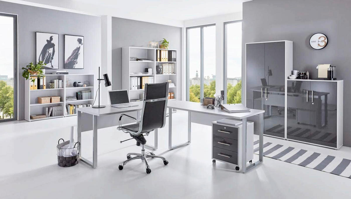 BÜRO - Anthrazit Hochglanz/Grau, MODERN, Holzwerkstoff/Metall - MID.YOU