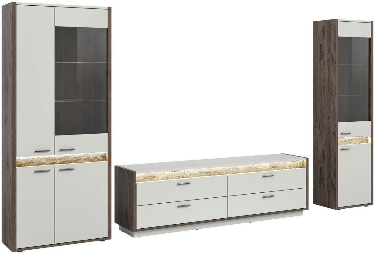 WOHNWAND 3-teilig  in  350/198/43 cm  - Design, Glas/Holzwerkstoff (350/198/43cm) - MID.YOU