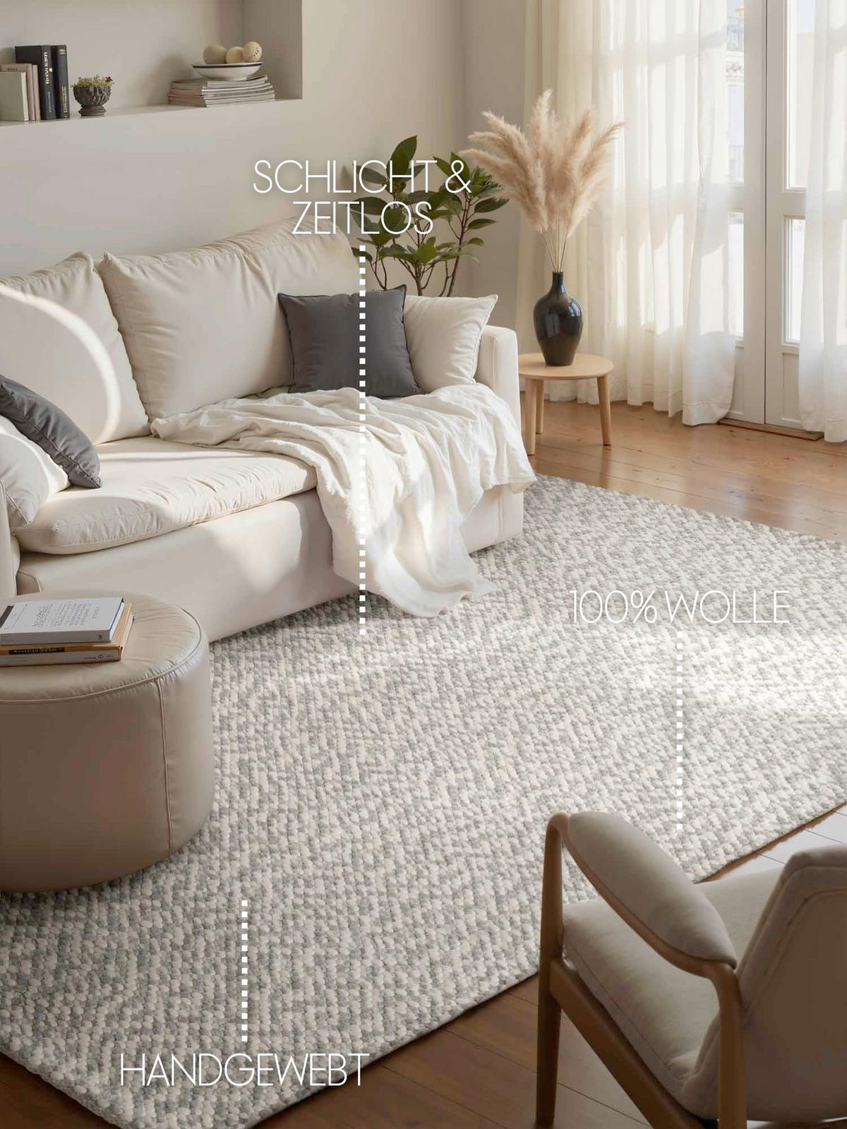 WOLLTEPPICH 160/230 cm Lyon Creme, Grau rechteckig  - Creme/Grau, Basics, Textil (160/230cm) - Elle Decoration