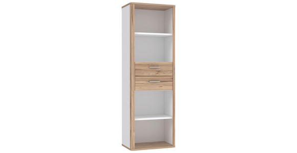 REGAL  65,5/198,3/41,3 cm Weiß, Eichefarben  - Eichefarben/Silberfarben, MODERN, Holzwerkstoff/Kunststoff (65,5/198,3/41,3cm) - Xora