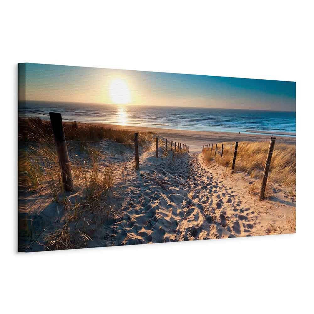 LEINWANDBILD Landschaft & Natur, Sonnenuntergang, Strand & Meer 150/50/1.2 cm  - Sandfarben/Blau, Basics, Holz/Textil (150/50/1.2cm) - artgeist