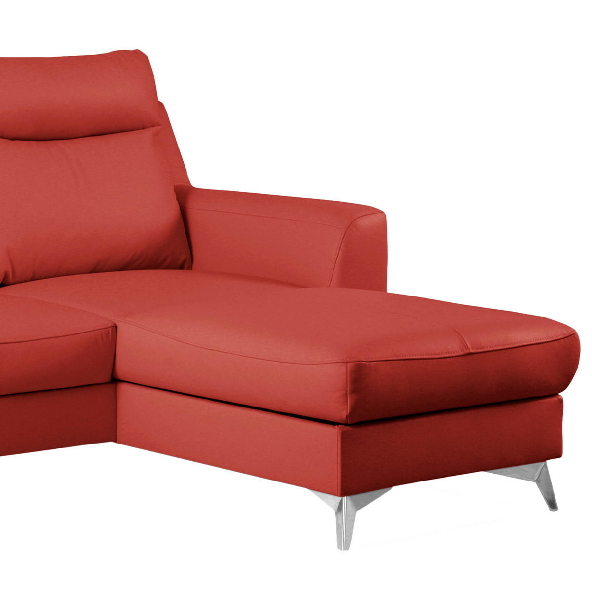 ECKSOFA Lederlook Echtleder Rot  - Chromfarben/Rot, Design, Leder/Textil (236/168cm) - Livetastic
