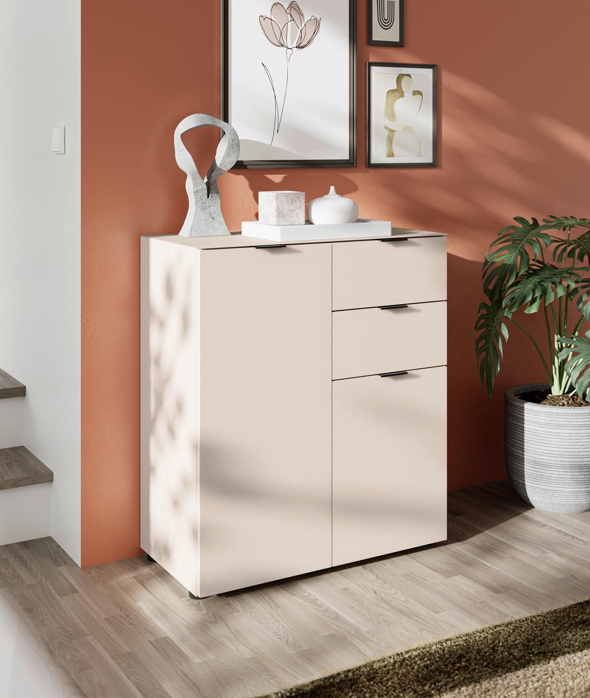 KOMMODE , 80/93/40 cm, 2 Schublade(n)  - Kaschmir/Schwarz, Basics, Glas/Holzwerkstoff (80/93/40cm) - Novel