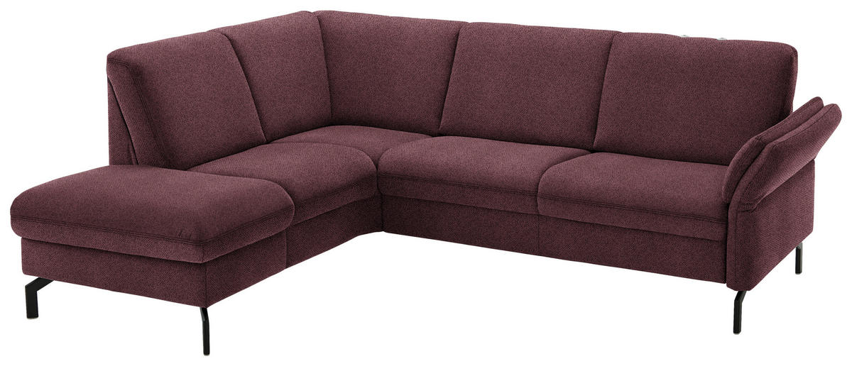 ECKSOFA in Flachgewebe Weinrot  190/241 cm  - Weinrot/Schwarz, KONVENTIONELL, Textil/Metall (190/241cm) - Beldomo Comfort
