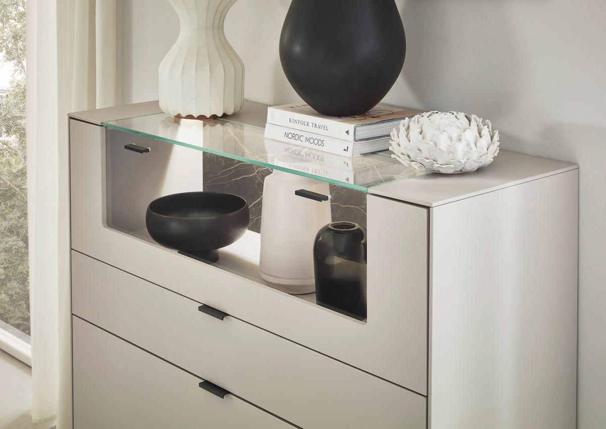 HIGHBOARD Hellgrau  121,9/121,5/45,2 cm  - Hellgrau/Schwarz, Design, Glas/Keramik (121,9/121,5/45,2cm) - Dieter Knoll