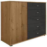 KOMMODE , 120/86/43 cm, 5 Schublade(n)  - Chromfarben/Eichefarben, KONVENTIONELL, Glas/Holzwerkstoff (120/86/43cm) - Novel