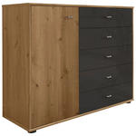 KOMMODE , 120/86/43 cm, 5 Schublade(n)  - Chromfarben/Eichefarben, KONVENTIONELL, Glas/Holzwerkstoff (120/86/43cm) - Novel