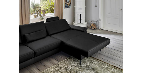 ECKSOFA in Echtleder Schwarz  - Schwarz, Design, Leder/Metall (334/176cm) - Dieter Knoll