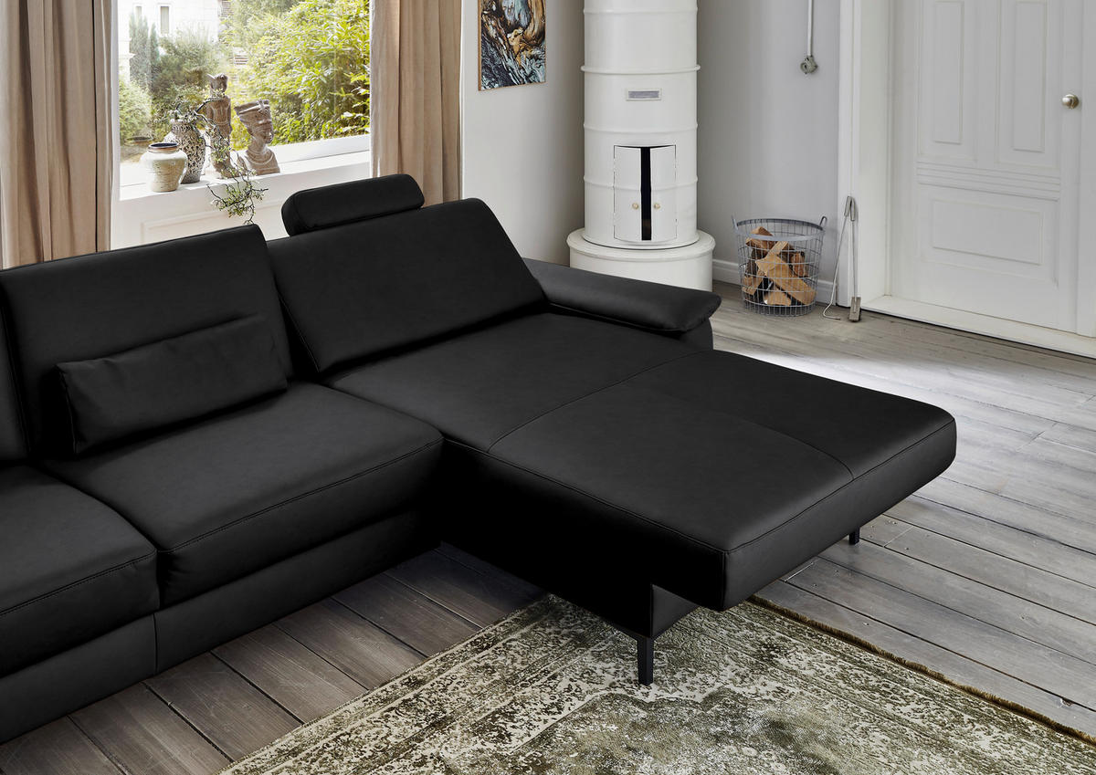 ECKSOFA in Echtleder Schwarz  334/176 cm  - Schwarz, Design, Leder/Metall (334/176cm) - Dieter Knoll