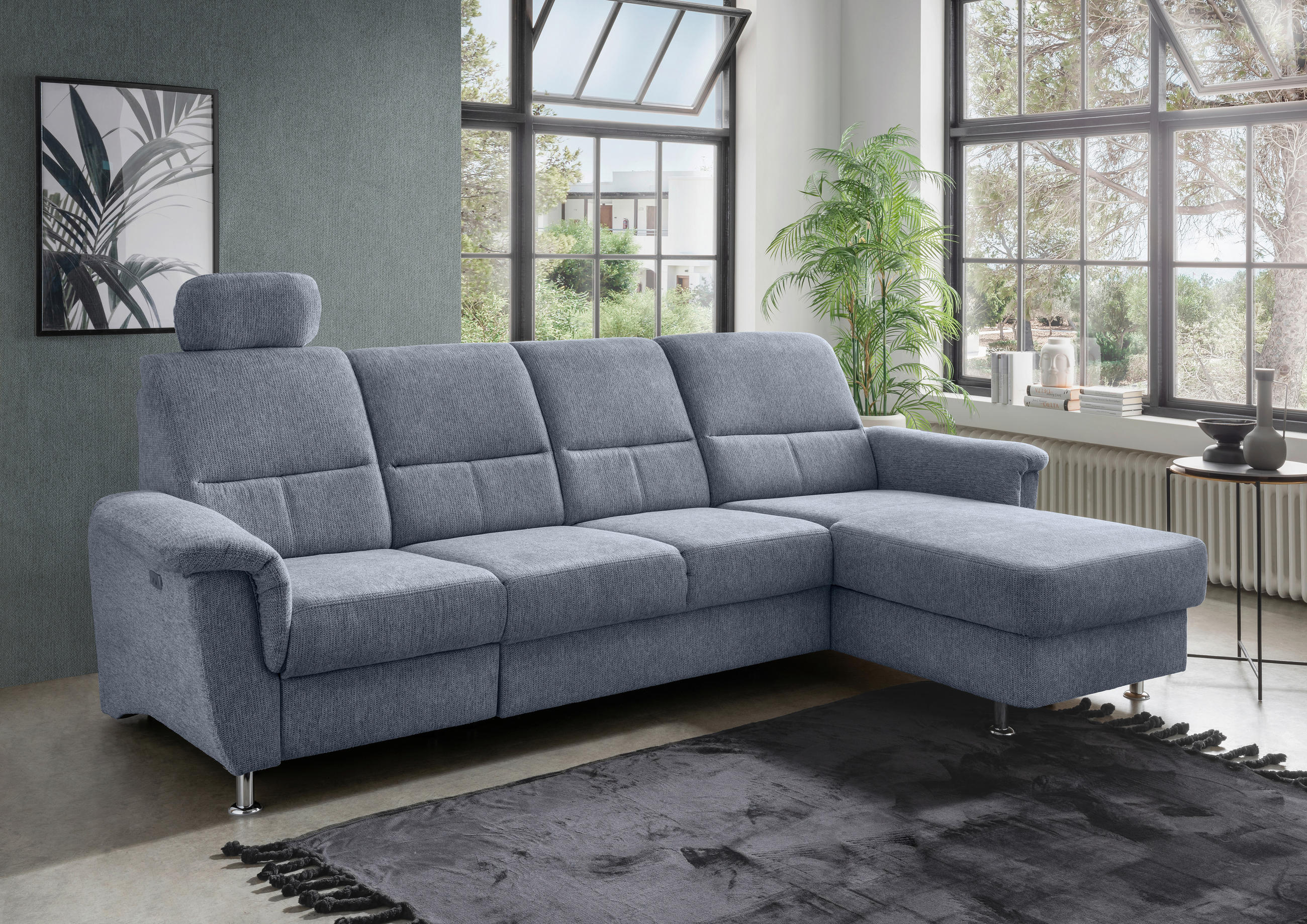 ECKSOFA in Chenille Hellblau - Chromfarben/Hellblau, Konventionell, Textil/Metall (292/165cm) - Livetastic