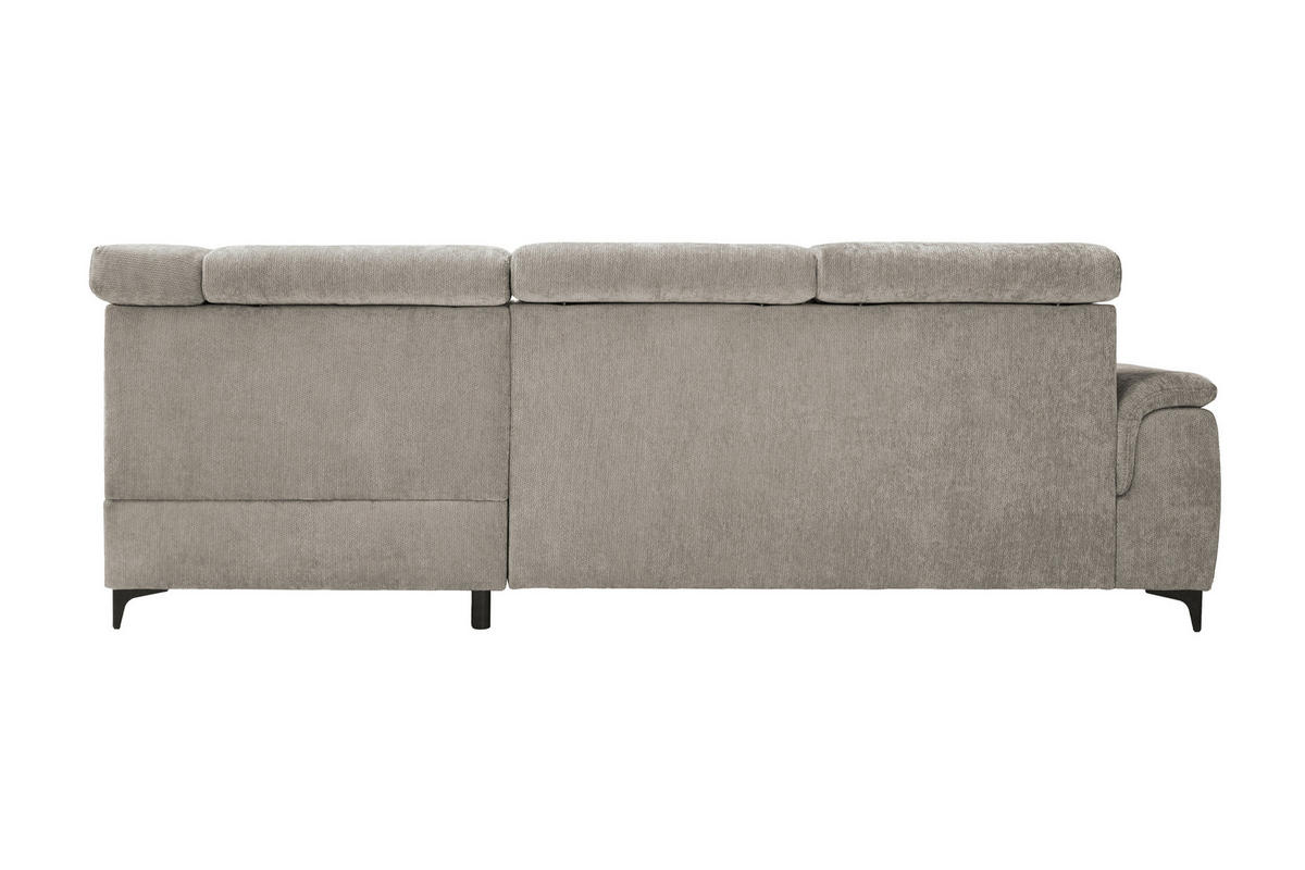 ECKSOFA Taupe Chenille Bettkasten, Schlaffunktion, Rücken echt, Kopfteilverstellung, Liegefläche im Originalstoff  - Taupe/Schwarz, KONVENTIONELL, Textil/Metall (265/206cm) - Carryhome