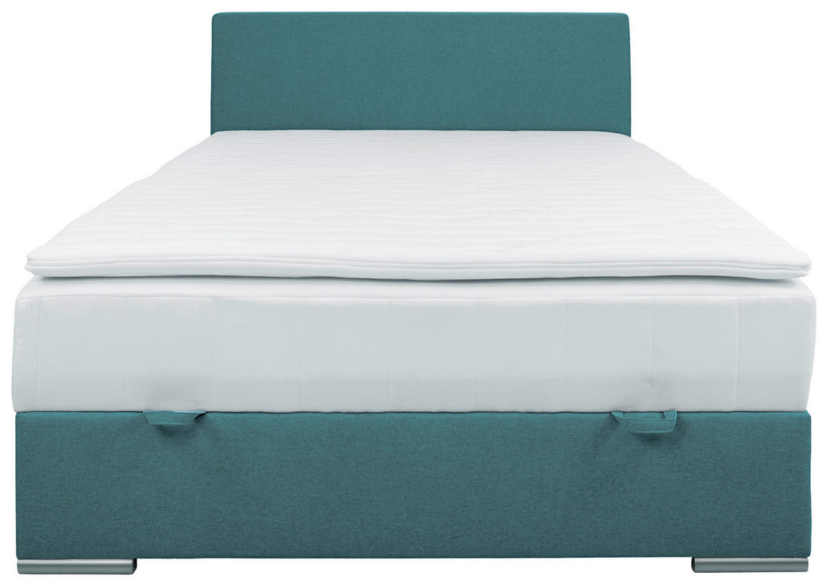 BOXBETT 90/200 cm,  in Petrol, Matratze, Bettkasten, Topper, H3 = fest  - Chromfarben/Petrol, KONVENTIONELL, Kunststoff/Textil (90/200cm) - Boxxx